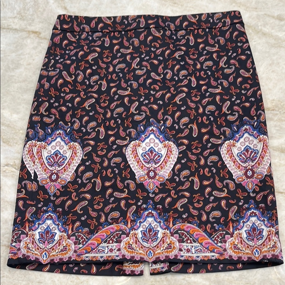 J Crew | No 2 Pencil Skirt | Black/Purple/Pink Paisley‎ Cotton | Size 4